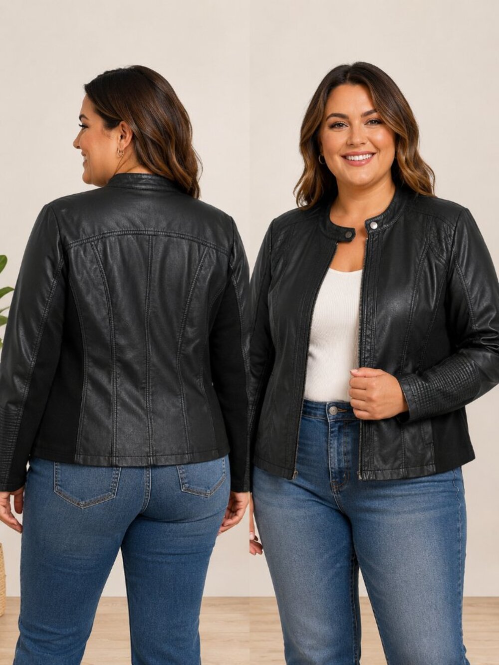 Maurices 1X Black Faux Leather Moto Biker Jacket Plus Size